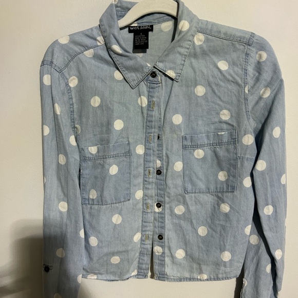 CHAMBRAY Small POLKA DOT CROPPED SHIRT - Picture 6 of 14